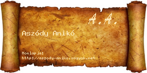 Aszódy Anikó névjegykártya